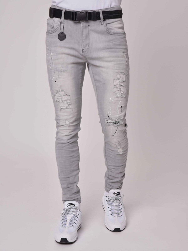black jeans with white splatter paint