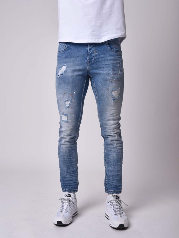 distressed splatter jeans