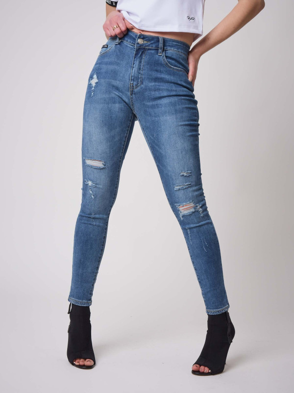 Jeans skinny fit efecto desgastado - Azul