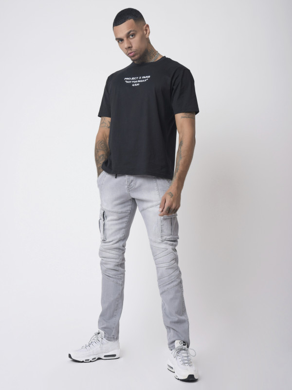 Slim jeans side pocket biker stitching - Light grey