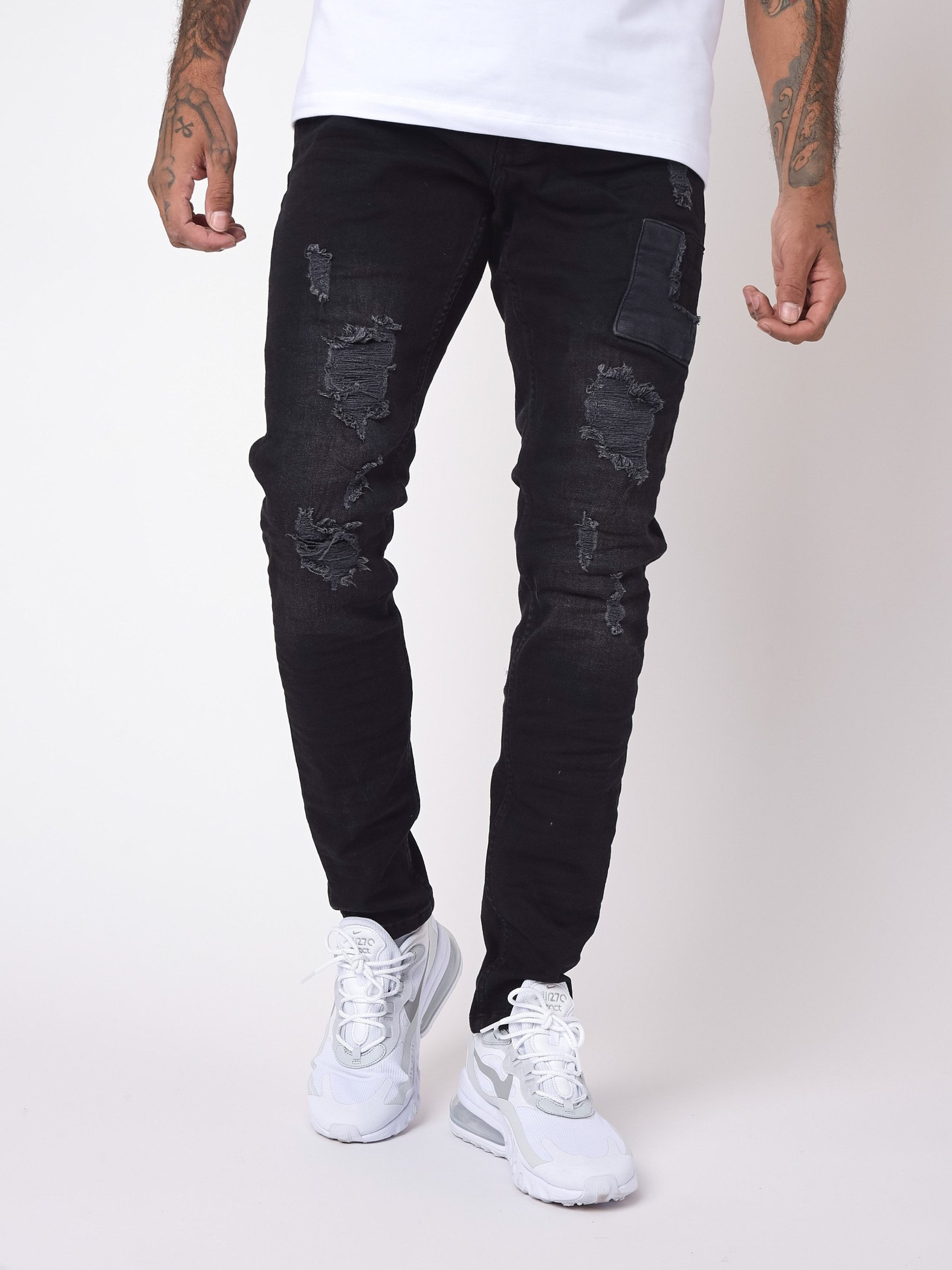 Skinny jeans with patch-style inserts - Light blue