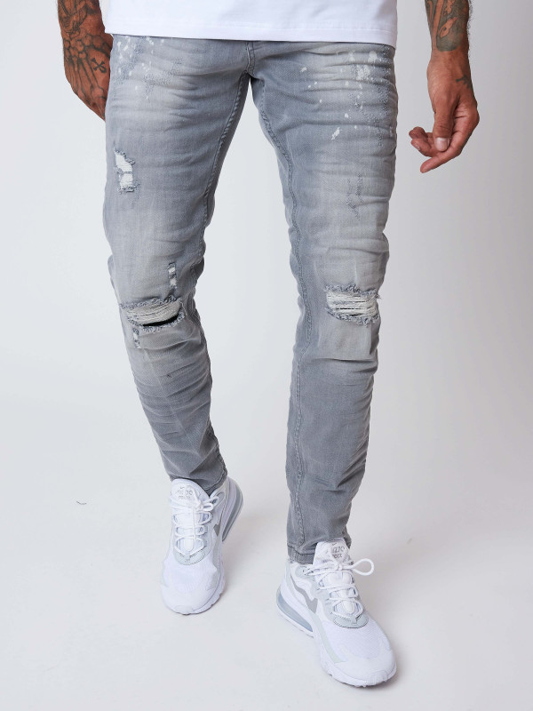 Jeans pitillo efecto desgastado con manchas desteñidas - Gris claro