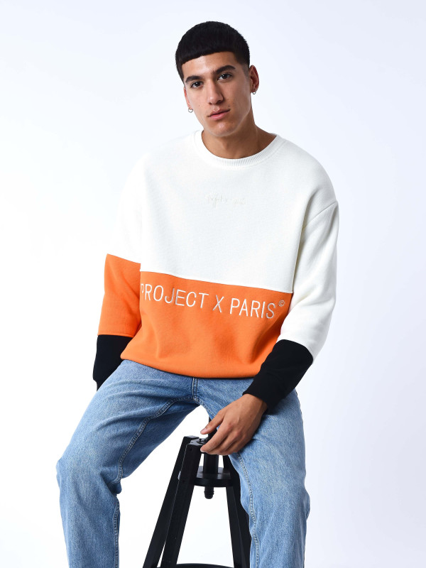 Color Block Rundhals-Sweatshirt aus Strick - Orange