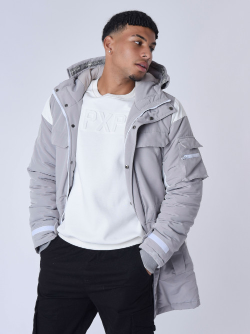 Manteau Hiver Matelassé pour Homme avec capuche à fourrure et poches larges  côté