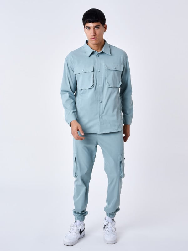 Basic-Überhemd mit Taschen - Blau Grün