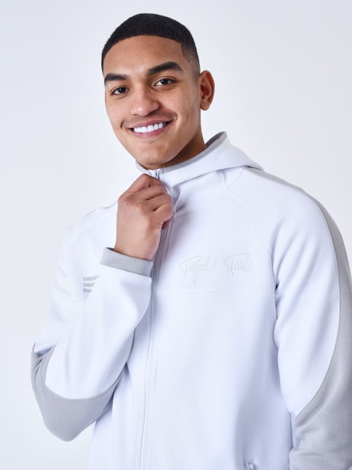 Two-tone zip-up hoodie - White