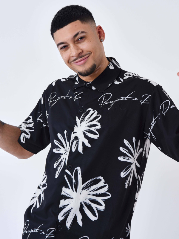 all over Camisa esbozo floral - Negro