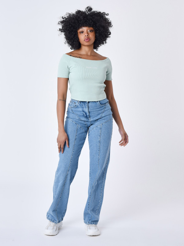 Off-the-shoulder T-shirt - Water green