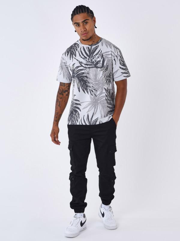 Tee shirt all over palm leaves - Light grey