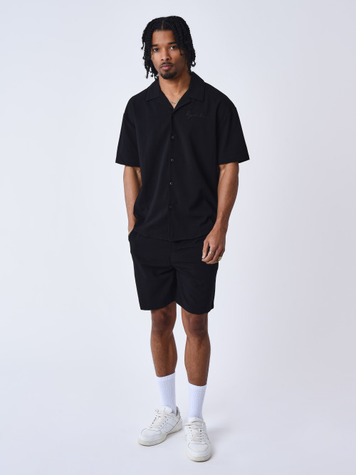 Textured embroidered shirt - Black