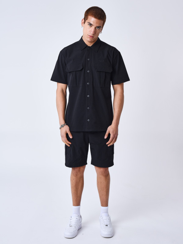 Plain textured short-sleeve shirt - Black