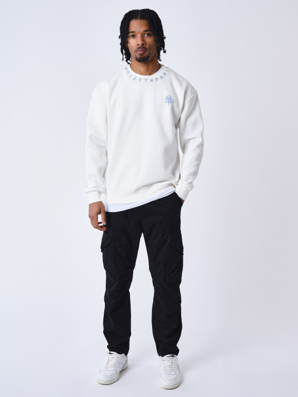 Sweatshirt mit Rundhalsausschnitt und Graph-Muster - Gebrochenes Weiß