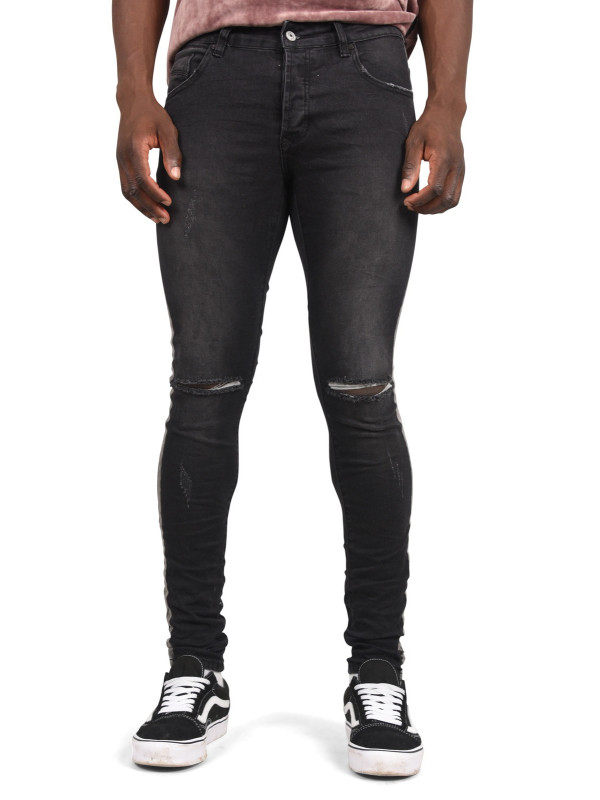 mens black side stripe jeans